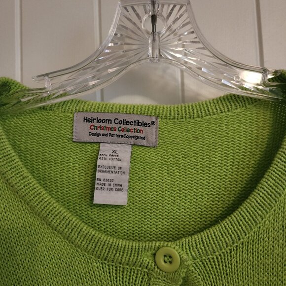 Heirloom Collectibles Christmas Collection Snowman Green Cardigan Sweater XL Cot - Picture 4 of 13